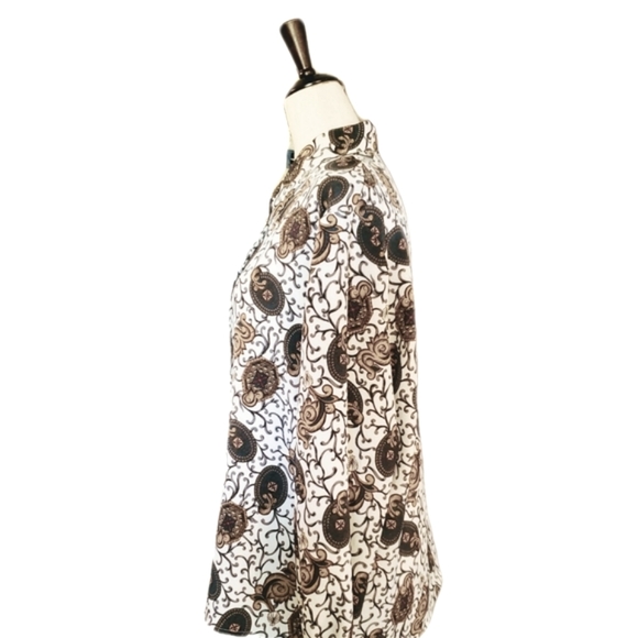 VINTAGE BLOUSE SHIRT LONG SLEEVE SZ 14 GOLD BEIGE BROWN GREEN RED BRASS BUTTONS - Picture 5 of 13